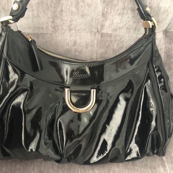 Gucci Black Patent Leather Abbey D-Ring Shoulder Bag preloved - Picture 1 of 7